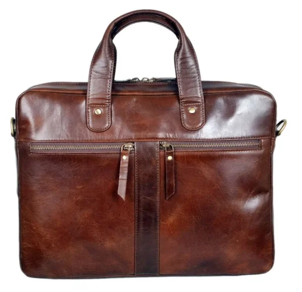 Saturn Tan Leather Slim Laptop Bag