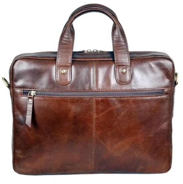 Saturn Tan Leather Slim Laptop Bag - Image 2