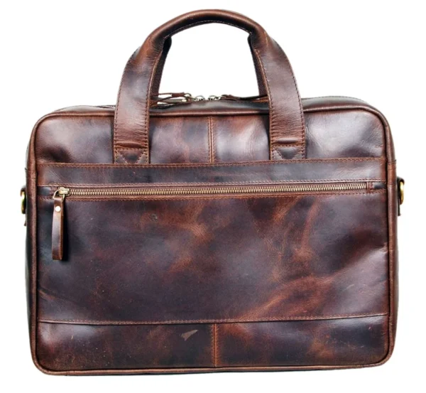 Mars Brown Leather Travel Laptop Bag - Image 3