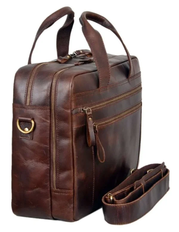 Mars Brown Leather Travel Laptop Bag - Image 2
