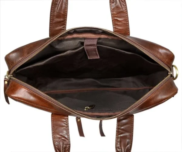 Saturn Tan Leather Slim Laptop Bag - Image 4