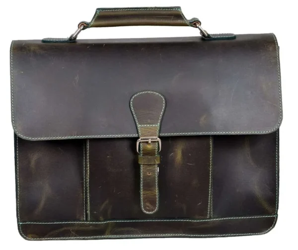 Mars Green Leather Business Laptop Bag
