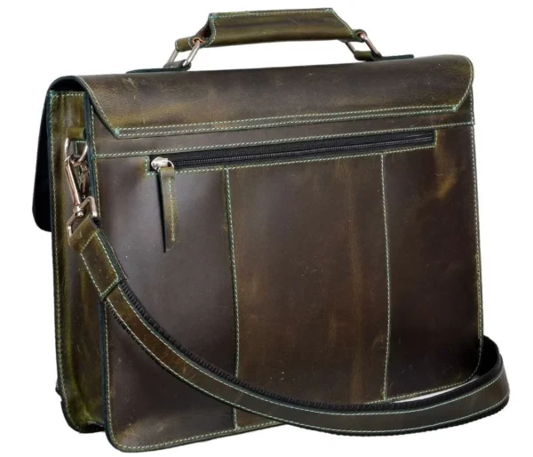 Mars Green Leather Business Laptop Bag - Image 2