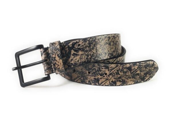 Printed Leather Belt - Grey Pattern